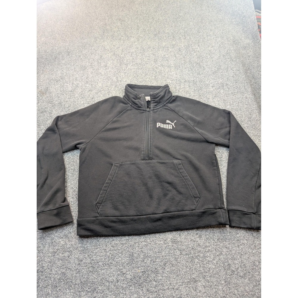 Puma Sweatshirt Boys Small Black Fleece Quarter‎ Zip Pullover Kangaroo Pocket
